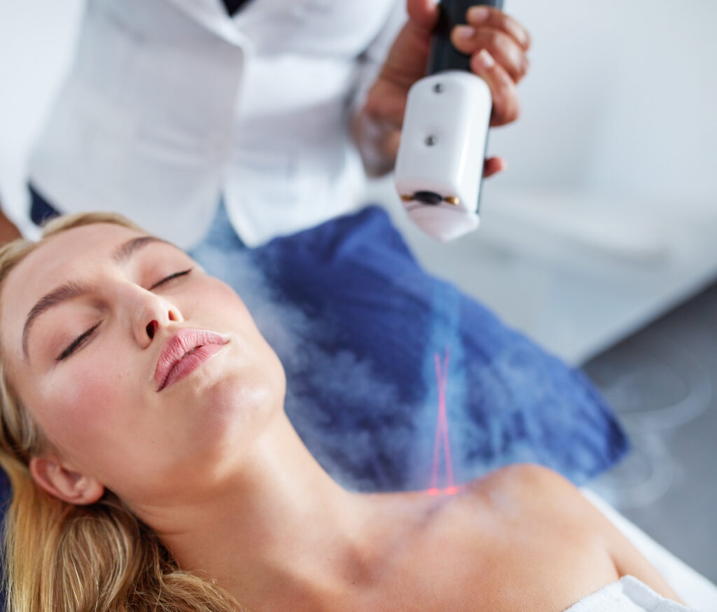 Woman receiving cryotherapy